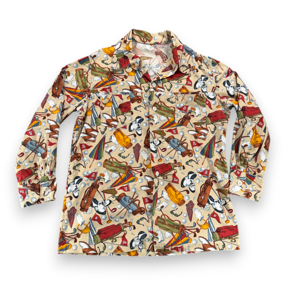 Vintage Golf Shirt Adult EXTRA LARGE Brown All Over Print Novelty Camp USA 80s